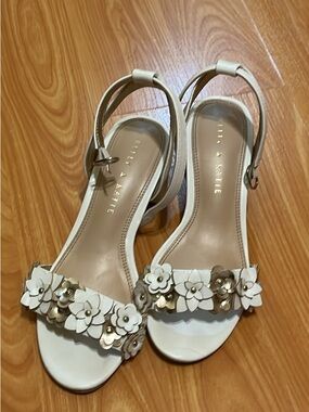 Kelly & Katie white and gold Floral Embellished Slingback Heels